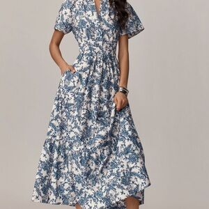 Floral Blue and White Maxi Dress
